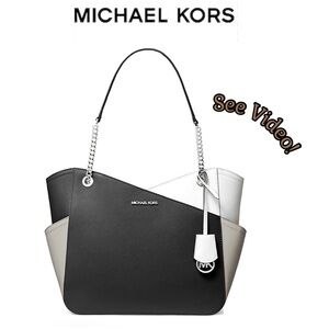 🕶️NWT Michael Kors Jet Set Large Color-Block Saffiano Leather Tote Bag MSRP $558